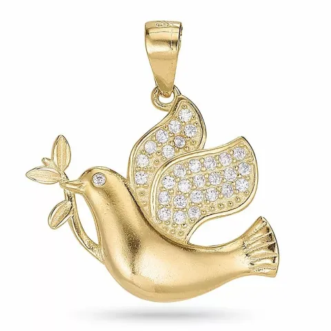 fugle zirkon vedhæng i forgyldt sølv