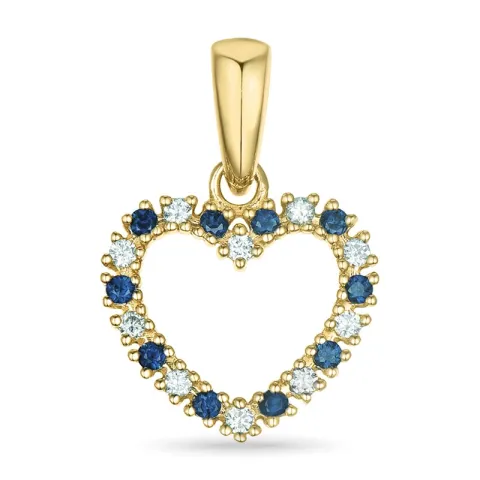 hjerte safir diamantvedhæng i 14 karat guld 0,08 ct 0,09 ct