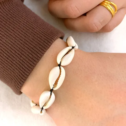 shell musling armbånd i snor 17 cm plus 4 cm x 14,2 mm