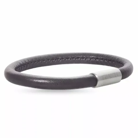 Brun læder armbånd i stål x 6 mm