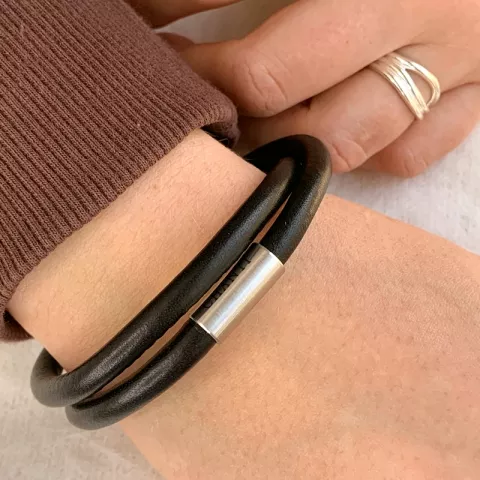 brun læder armbånd i stål  x 6 mm