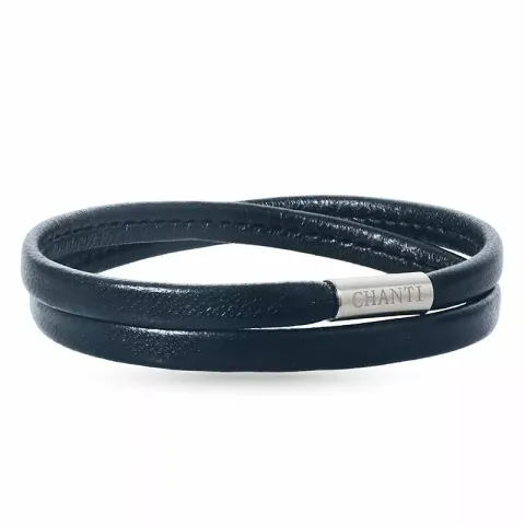 Flad sort læder armbånd i stål x 6 mm