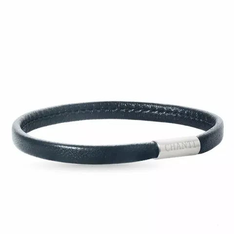 Flad sort læder armbånd i stål x 6 mm