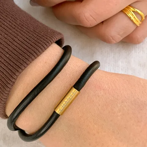 Rund brun armbånd i læder med forgyldt stål lås x 4 mm