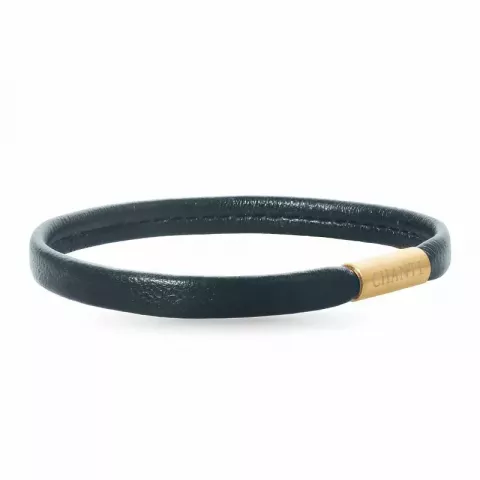 Flad sort armbånd i læder  x 6 mm