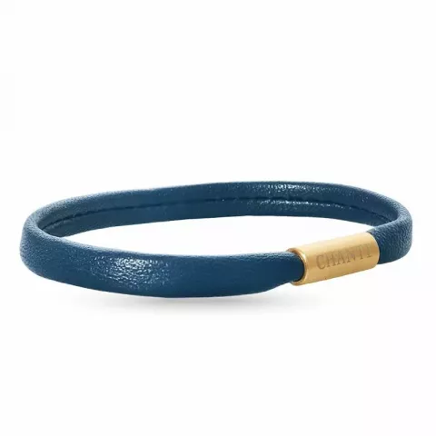 Flad blå armbånd i læder med forgyldt stål lås  x 6 mm