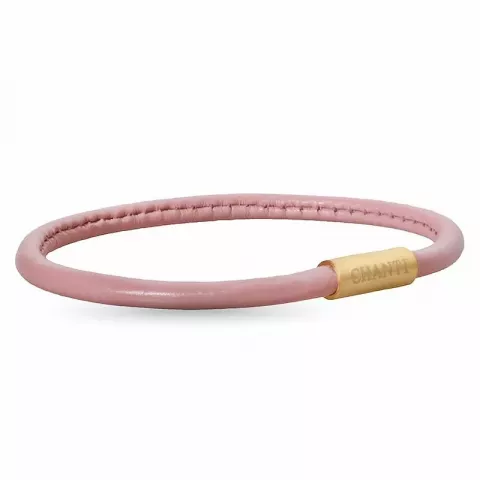 Rund rosa magnetarmbånd i læder med forgyldt stål lås  x 4 mm