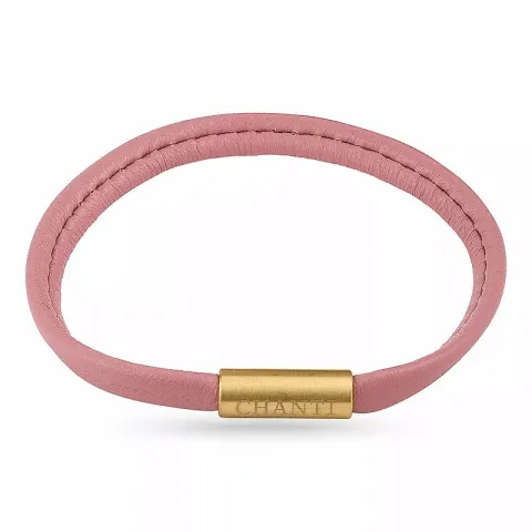 Flad rosa magnetarmbånd i læder med forgyldt stål lås  x 6 mm