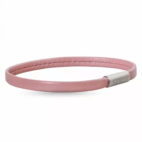 Flad rosa magnetarmbånd i læder med stål lås  x 6 mm