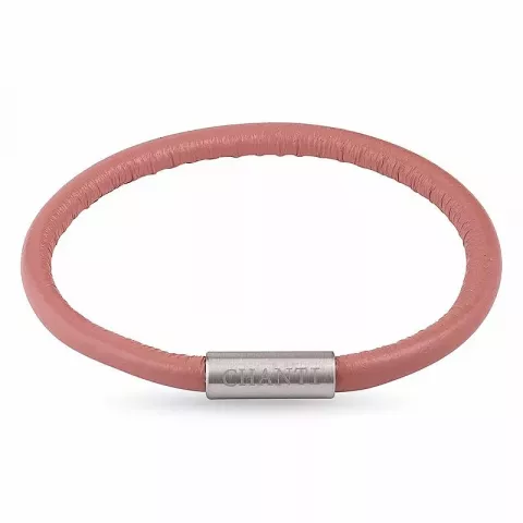 Rund rosa magnetarmbånd i læder med stål lås  x 4 mm