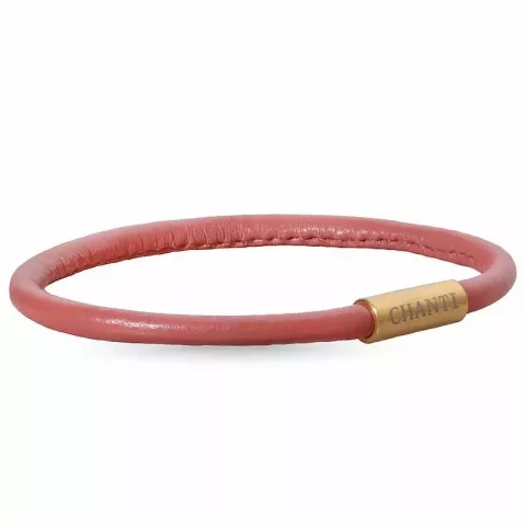 Rund lyserød magnetarmbånd i læder med forgyldt stål lås  x 4 mm