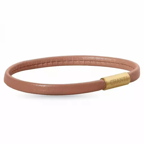 Flad brun magnetarmbånd i læder med forgyldt stål lås  x 6 mm