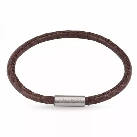Rund brun slangearmbånd i læder med stål lås  x 4 mm