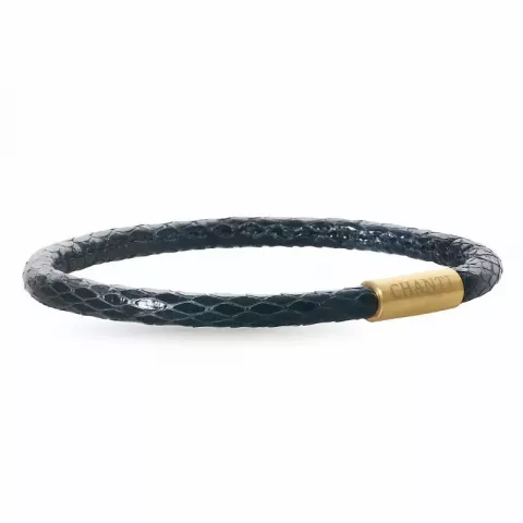 Rund sort slangearmbånd i læder med forgyldt stål lås  x 4 mm