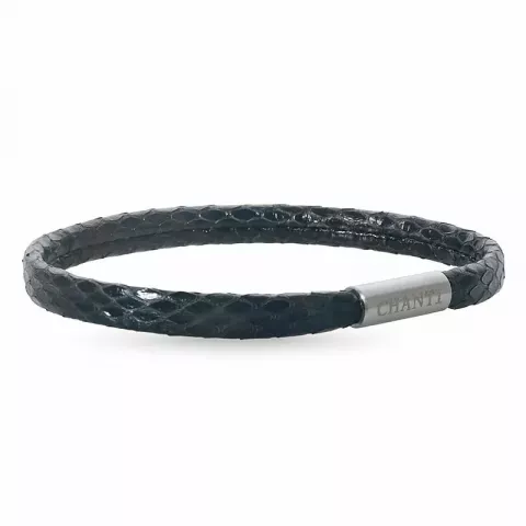Flad sort slangearmbånd i læder med stål lås  x 6 mm
