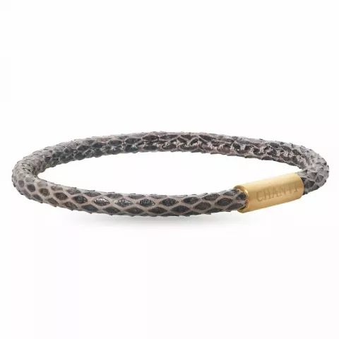 Rund brun slangearmbånd i læder med forgyldt stål lås  x 4 mm