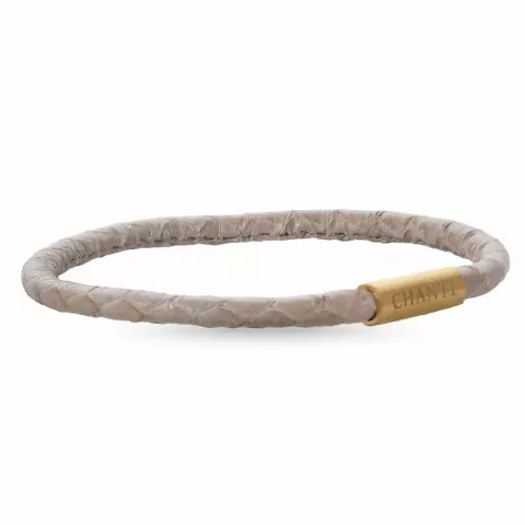 Rund beige slangearmbånd i læder med forgyldt stål lås  x 4 mm