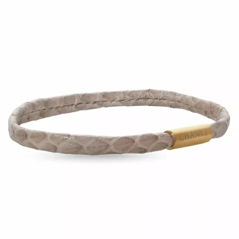 Flad beige slangearmbånd i læder med forgyldt stål lås x 6 mm