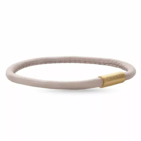 Rund beige magnetarmbånd i læder med forgyldt stål lås  x 4 mm