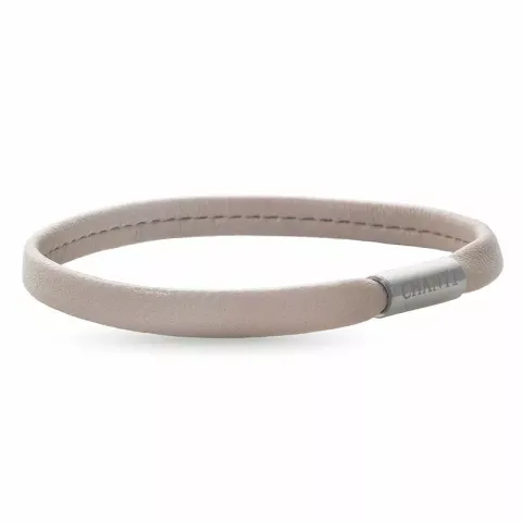 Flad beige magnetarmbånd i læder med stål lås  x 6 mm