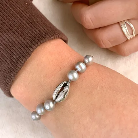 Smart perle shell musling armbånd i silke snor 17 cm plus 5 cm x 10 mm
