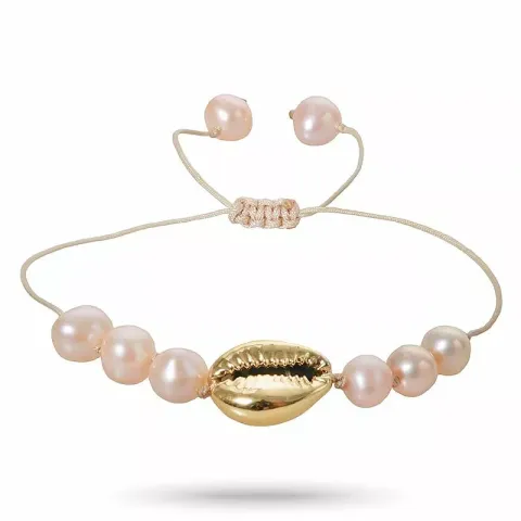 perle forgyldt muslinge armbånd i silke snor 17 cm plus 4 cm x 10 mm