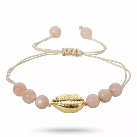 Månesten forgyldt muslinge armbånd i silke snor 17 cm plus 4 cm x 10 mm