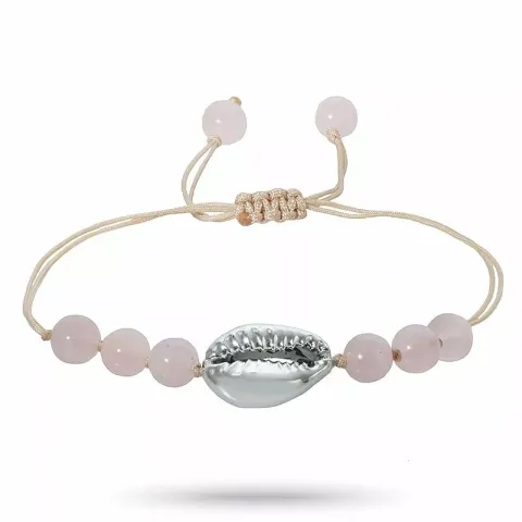 rosa kvarts muslinge armbånd i silke snor 17 cm plus 4 cm x 10 mm