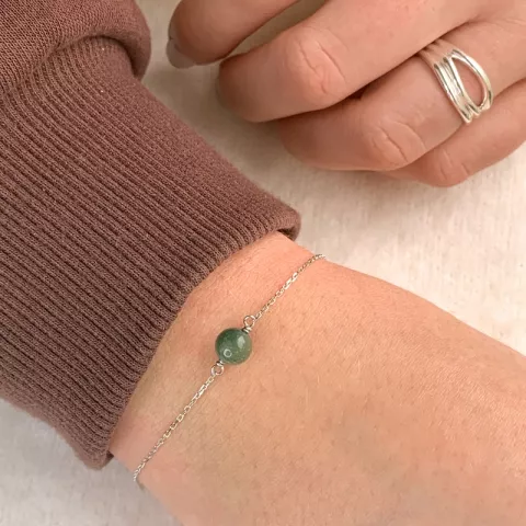 Grøn perle ankerarmbånd i sølv