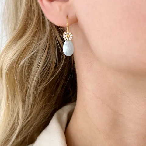 marguerit akvamarin ørekroge i forgyldt sølv