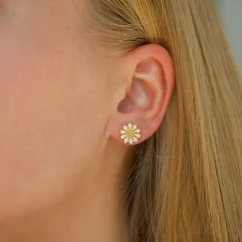 10 mm marguerit øreringe i forgyldt sølv