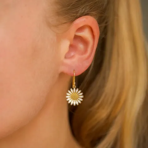 14 mm marguerit øreringe i forgyldt sølv