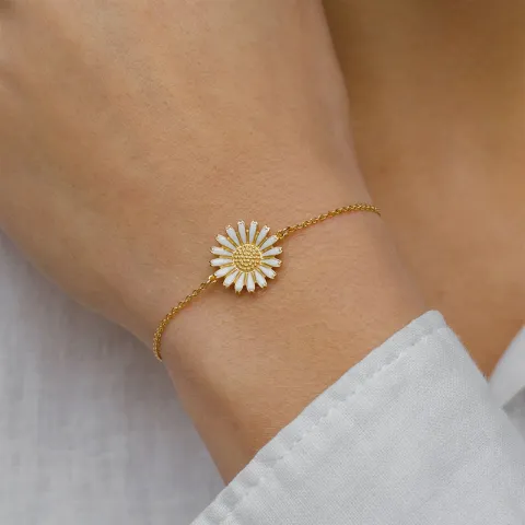 15 mm marguerit armbånd i forgyldt sølv