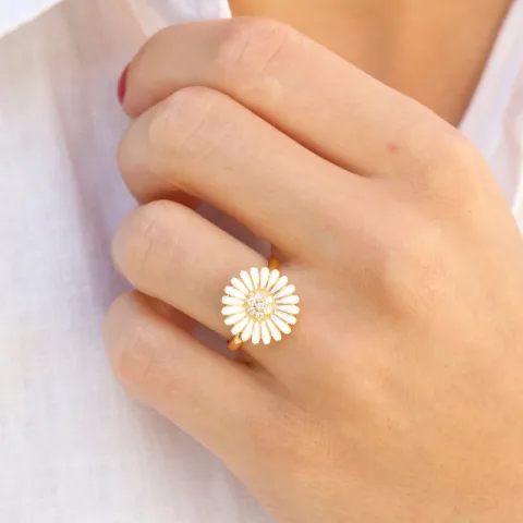 14 mm marguerit ring i forgyldt sølv