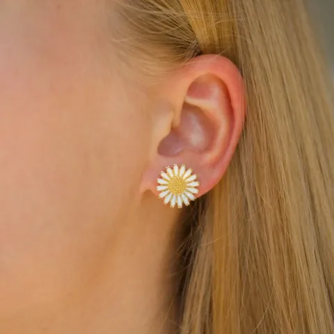 14,5 mm marguerit ørestikker i forgyldt sølv