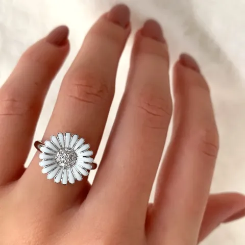 15 mm marguerit ring i rhodineret sølv