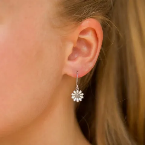 10 mm marguerit øreringe i rhodineret sølv