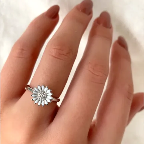 10 mm marguerit ring i rhodineret sølv