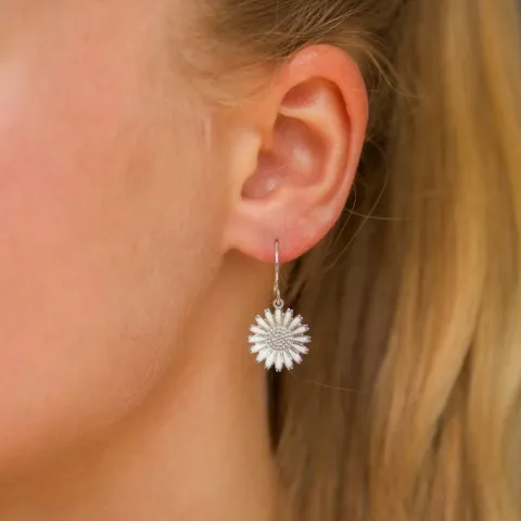 15 mm marguerit øreringe i rhodineret sølv