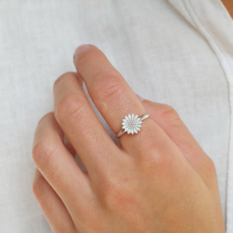 10 mm marguerit ring i rhodineret sølv