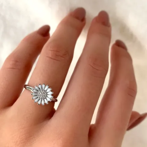 10 mm marguerit ring i rhodineret sølv