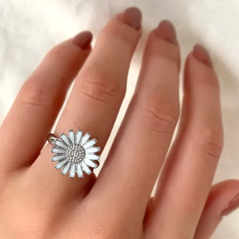 15 mm marguerit ring i rhodineret sølv