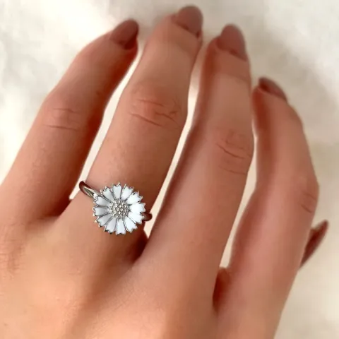 12 mm marguerit ring i rhodineret sølv