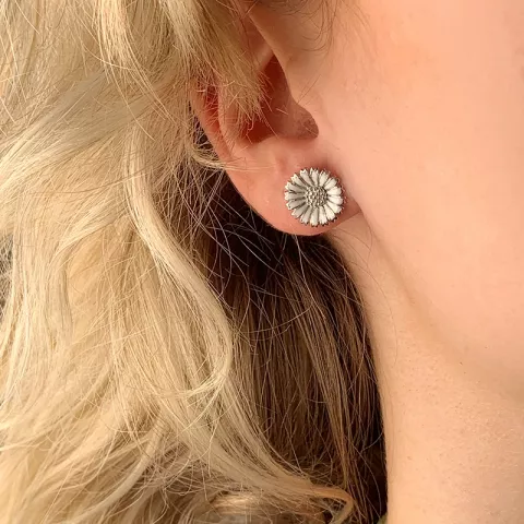 12 mm marguerit øreringe i rhodineret sølv