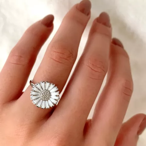15 mm marguerit ring i rhodineret sølv