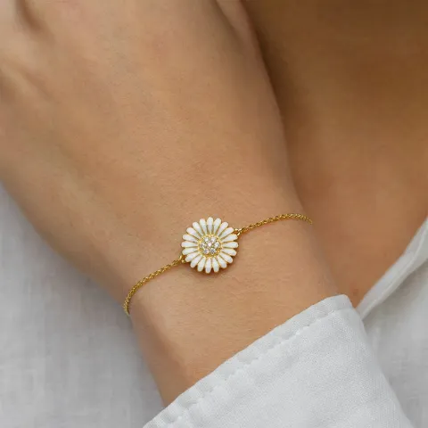 14 mm marguerit zirkon armbånd i forgyldt sølv