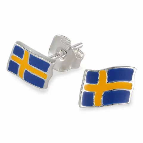 svensk flag ørestikker i sølv