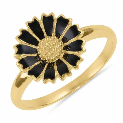 12 mm marguerit sort ring i forgyldt sølv - Marie
