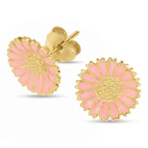 12 mm marguerit pink øreringe i forgyldt sølv - Marie