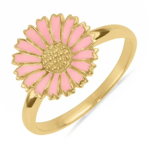 12 mm marguerit lyserød ring i forgyldt sølv - Marie